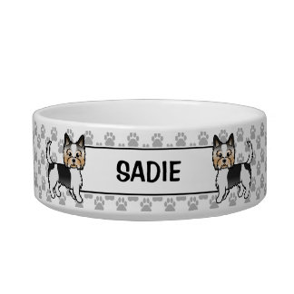 Biewer Terrier Cute Cartoon Dog With Paws And Name Bowl