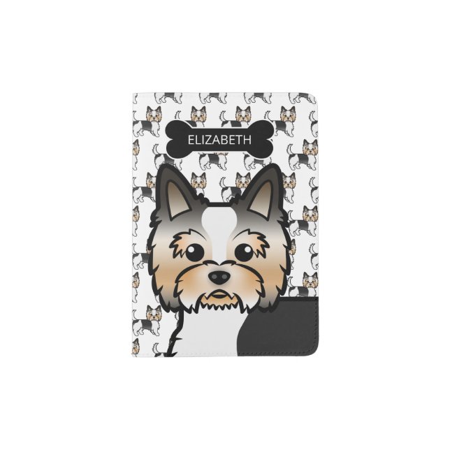 Biewer Terrier Cute Cartoon Dogs & Name Passport Holder (Front)