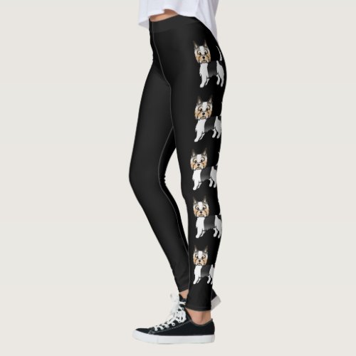 Biewer Terrier Cute Cartoon Dogs On Black Leggings