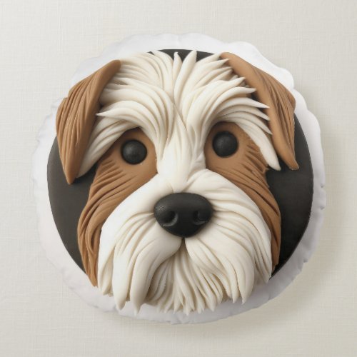 Biewer Terrier Dog 3D Inspired Round Pillow