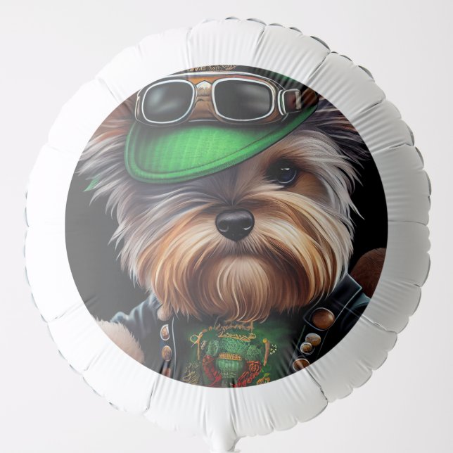 Biewer Terrier Dog Driving Bike St. Patrick's Day Balloon (Front)