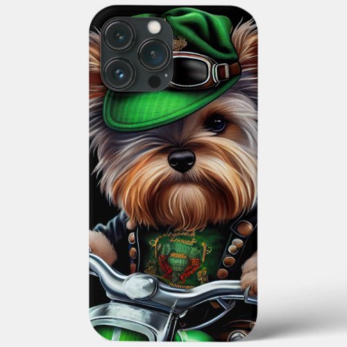 Biewer Terrier Dog Driving Bike St Patricks Day iPhone 13 Pro Max Case