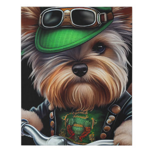 Biewer Terrier Dog Driving Bike St. Patrick's Day  Faux Canvas Print