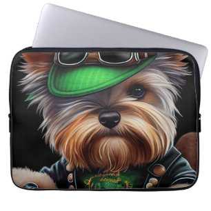 Biewer Terrier Dog Driving Bike St. Patrick's Day Laptop Sleeve