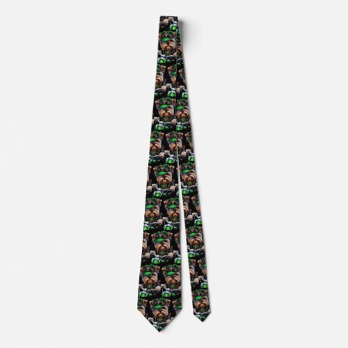 Biewer Terrier Dog Driving Bike St Patricks Day Neck Tie