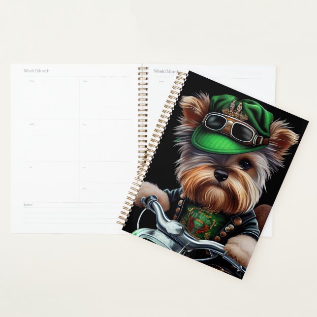 Biewer Terrier Dog Driving Bike St. Patrick's Day Planner (Display)