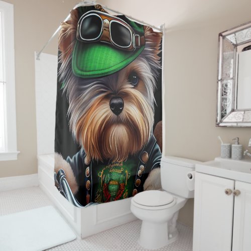 Biewer Terrier Dog Driving Bike St Patricks Day Shower Curtain