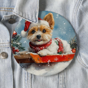 Biewer Terrier Dog in Sledge Let it Snow Christmas Button