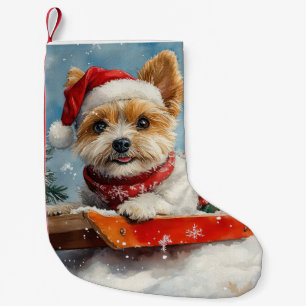 Biewer Terrier Dog in Sledge Let it Snow Christmas Small Christmas Stocking