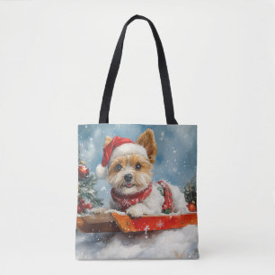 Biewer Terrier Dog in Sledge Let it Snow Christmas Tote Bag