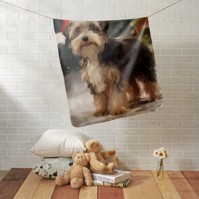 Biewer Terrier Dog in Snow Christmas  Baby Blanket (In Situ)