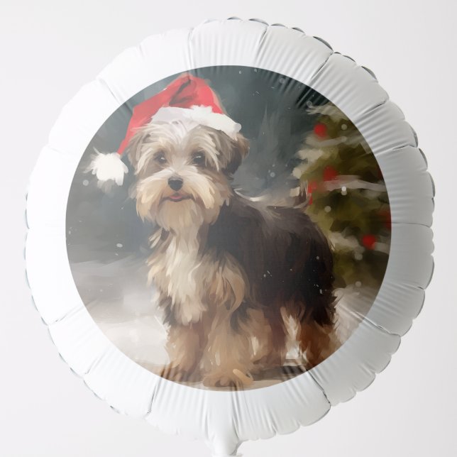 Biewer Terrier Dog in Snow Christmas  Balloon (Front)