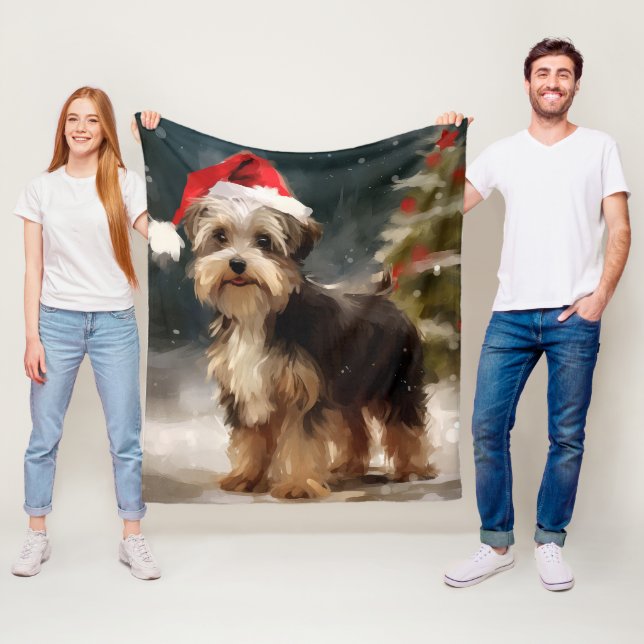 Biewer Terrier Dog in Snow Christmas  Fleece Blanket (In Situ)