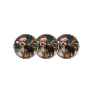 Biewer Terrier Dog in Snow Christmas  Golf Ball Marker
