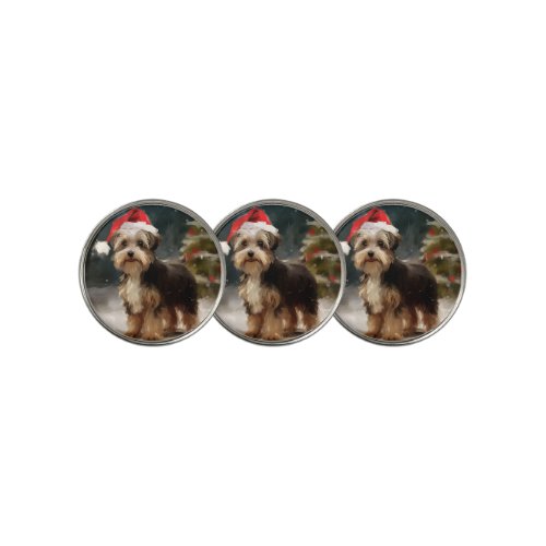 Biewer Terrier Dog in Snow Christmas  Golf Ball Marker