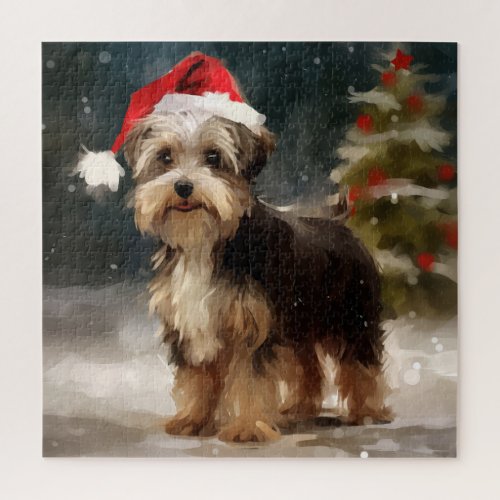 Biewer Terrier Dog in Snow Christmas  Jigsaw Puzzle