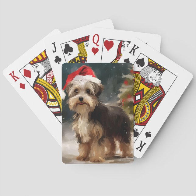 Biewer Terrier Dog in Snow Christmas  Poker Cards (Back)