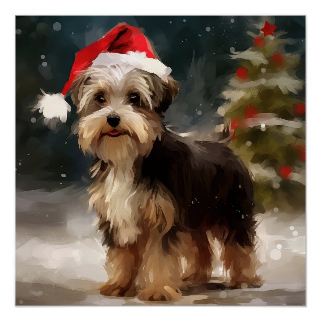 Biewer Terrier Dog in Snow Christmas  Poster (Front)