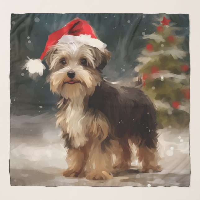 Biewer Terrier Dog in Snow Christmas  Scarf (Front)