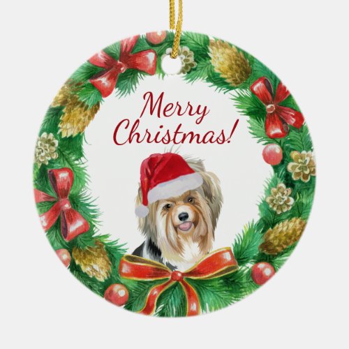 Biewer Terrier Dog Merry Christmas Ceramic Ornament