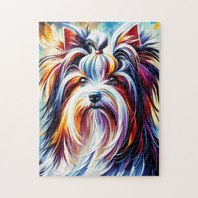 Biewer Terrier Dog Portrait Acrylic Art Print Dog Jigsaw Puzzle (Vertical)