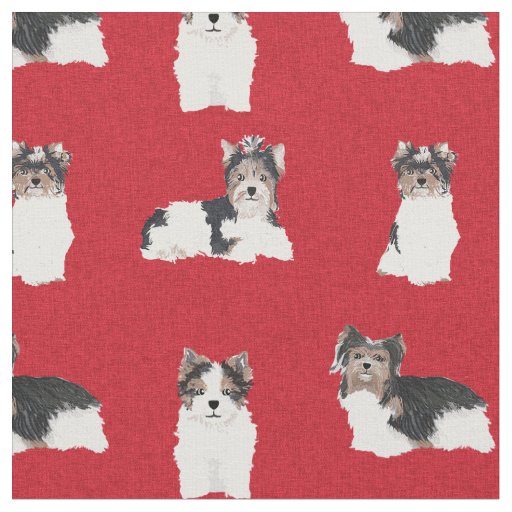 Biewer Terrier dog red christmas Fabric