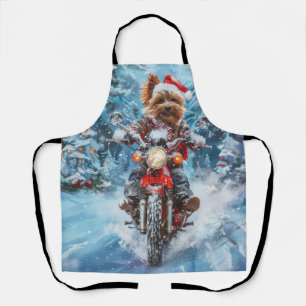 Biewer Terrier Dog Riding Motorcycle Christmas Apron