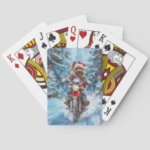 Biewer Terrier Dog Riding Motorcycle Christmas Poker Cards