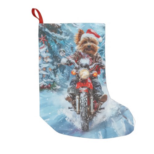 Biewer Terrier Dog Riding Motorcycle Christmas Small Christmas Stocking