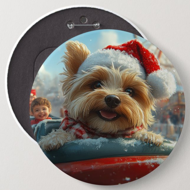 Biewer Terrier Dog Roller Coaster Christmas  Button (Front & Back)