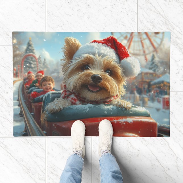 Biewer Terrier Dog Roller Coaster Christmas  Doormat (Indoor)