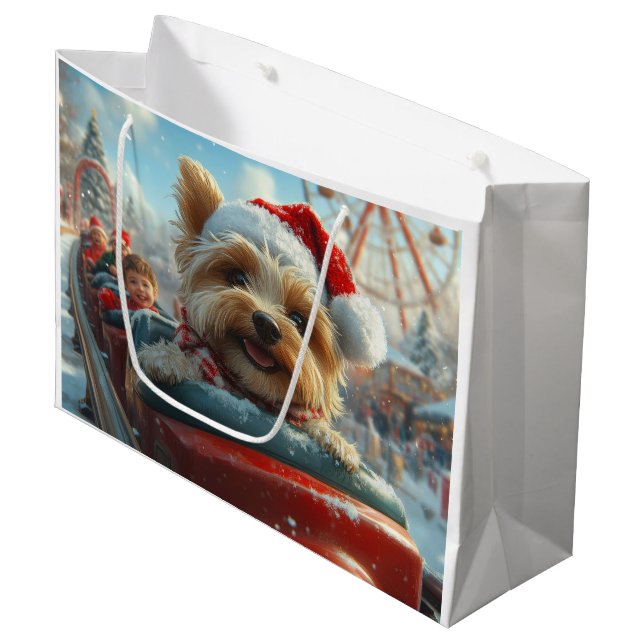 Biewer Terrier Dog Roller Coaster Christmas  Large Gift Bag (Front Angled)