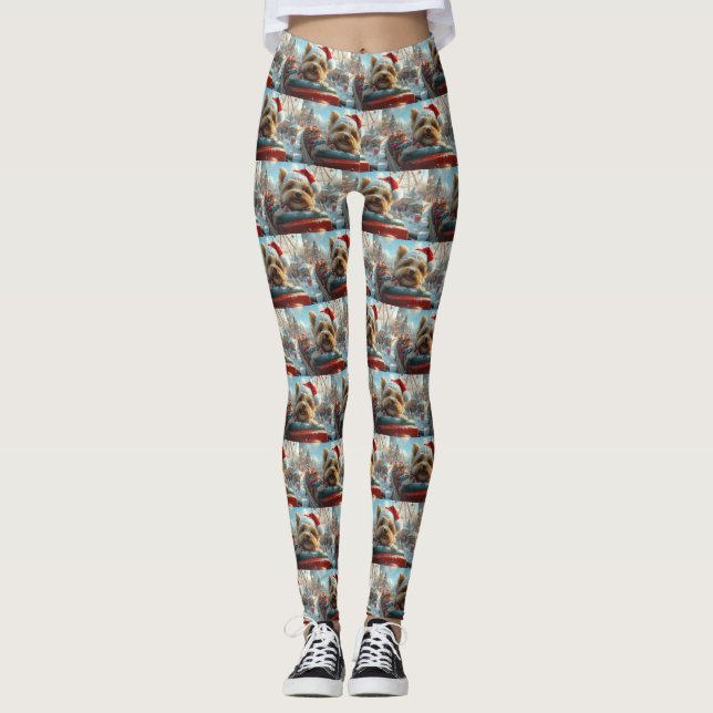 Biewer Terrier Dog Roller Coaster Christmas  Leggings (Front)