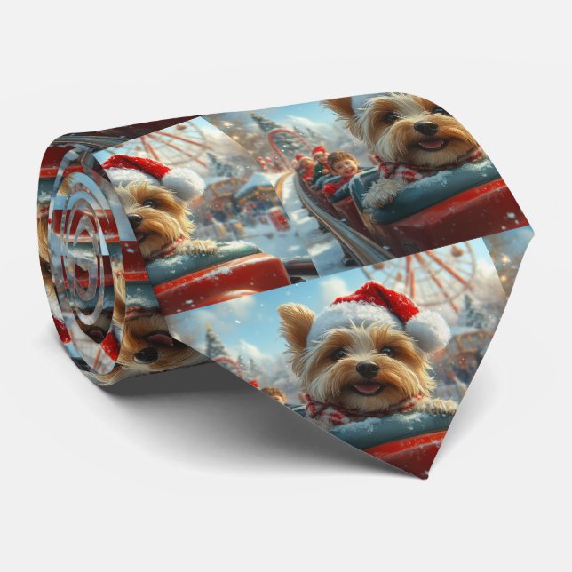 Biewer Terrier Dog Roller Coaster Christmas  Neck Tie (Rolled)