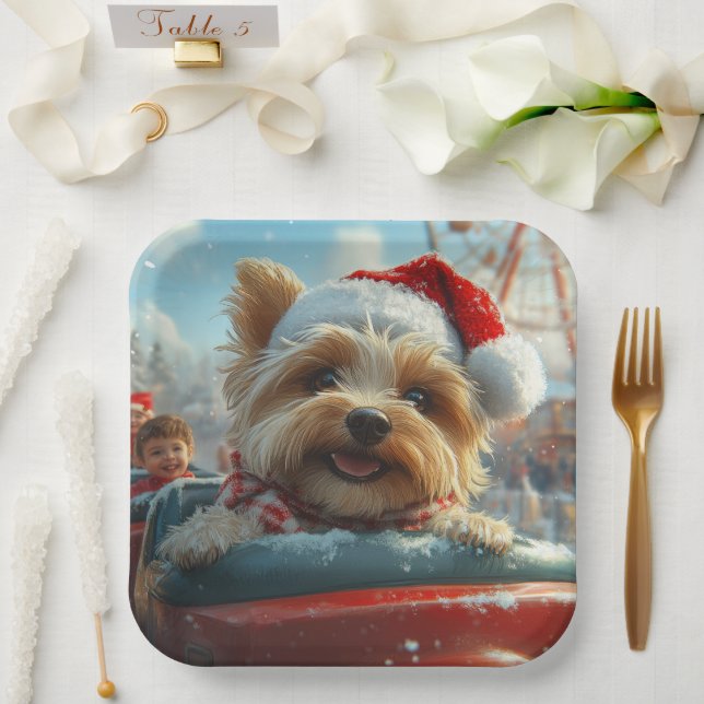 Biewer Terrier Dog Roller Coaster Christmas  Paper Plates (Wedding)