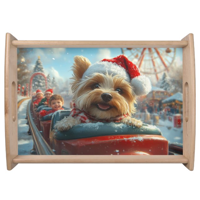 Biewer Terrier Dog Roller Coaster Christmas  Serving Tray (Front)