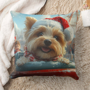 Biewer Terrier Dog Roller Coaster Christmas  Throw Pillow