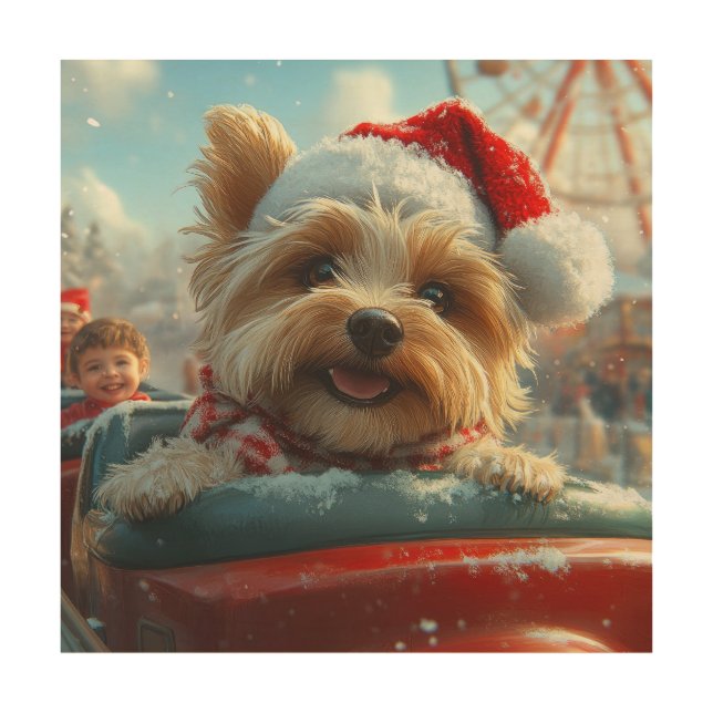 Biewer Terrier Dog Roller Coaster Christmas  Wood Wall Art (Front)