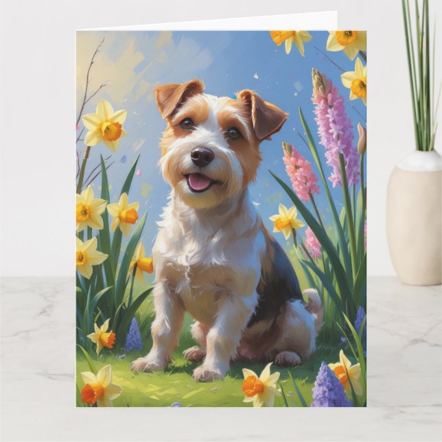 Biewer Terrier Dog Spring Flowers Painting  Card (Front)