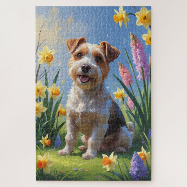 Biewer Terrier Dog Spring Flowers Painting  Jigsaw Puzzle (Vertical)