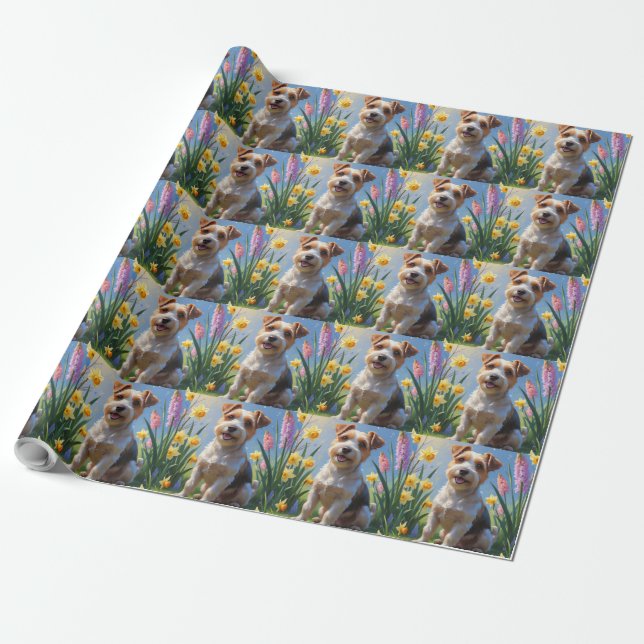 Biewer Terrier Dog Spring Flowers Painting  Wrapping Paper (Unrolled)