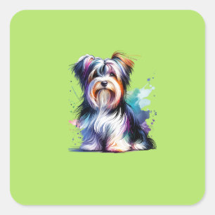 Biewer Terrier Dog Square Sticker