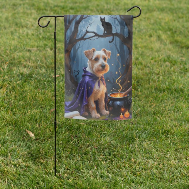 Biewer Terrier Dog Whimsical Halloween Painting Garden Flag (In SItu)