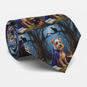 Biewer Terrier Dog Whimsical Halloween Painting Neck Tie