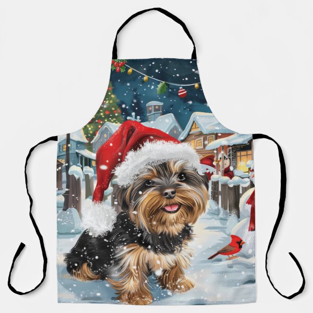 Biewer Terrier Dog Winter Wonderland Christmas Joy Apron (Front)