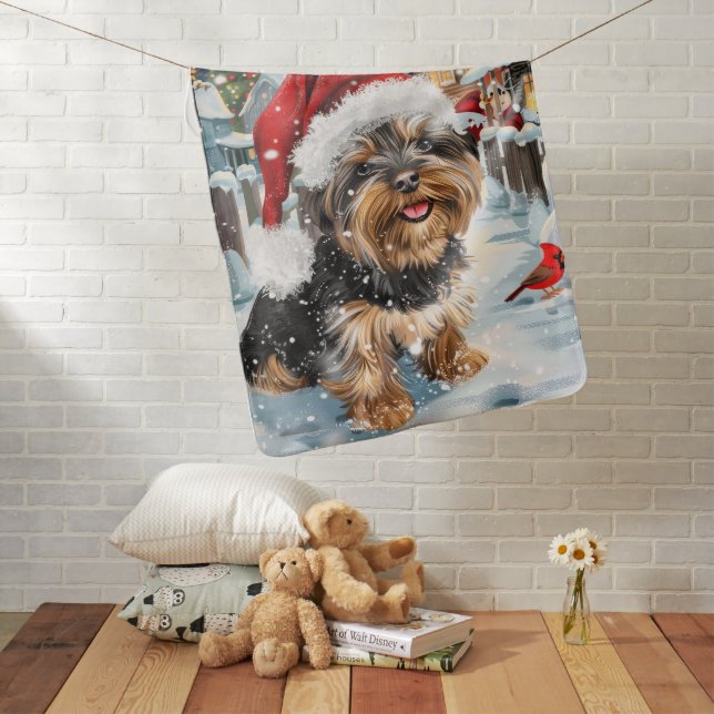 Biewer Terrier Dog Winter Wonderland Christmas Joy Baby Blanket (In Situ)