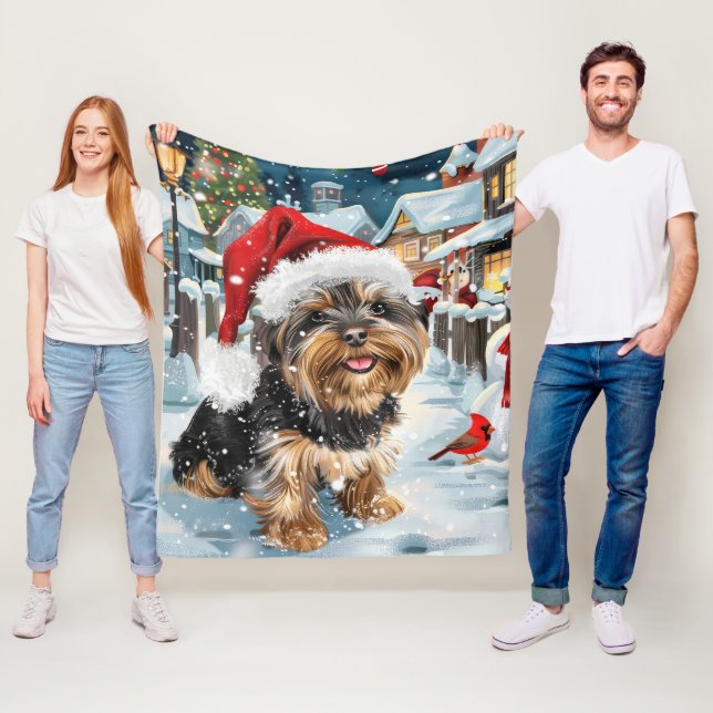 Biewer Terrier Dog Winter Wonderland Christmas Joy Fleece Blanket (In Situ)
