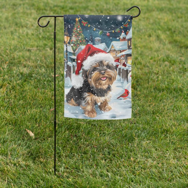 Biewer Terrier Dog Winter Wonderland Christmas Joy Garden Flag (In SItu)