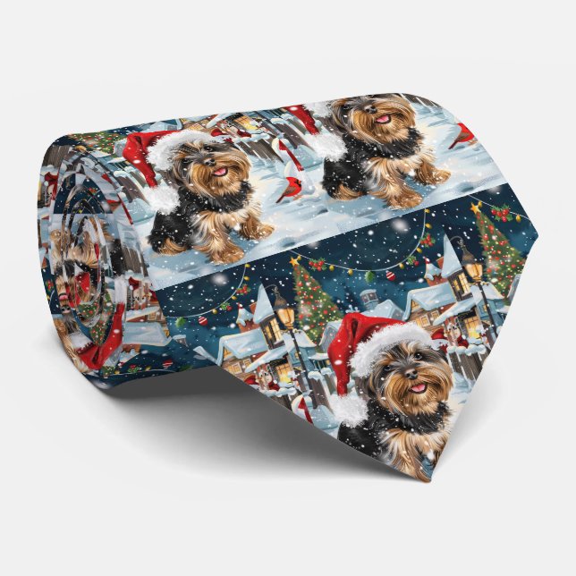 Biewer Terrier Dog Winter Wonderland Christmas Joy Neck Tie (Rolled)