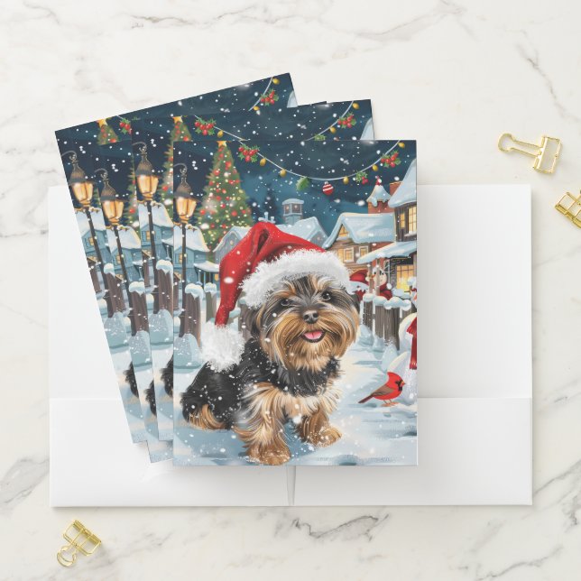 Biewer Terrier Dog Winter Wonderland Christmas Joy Pocket Folder (In Situ)